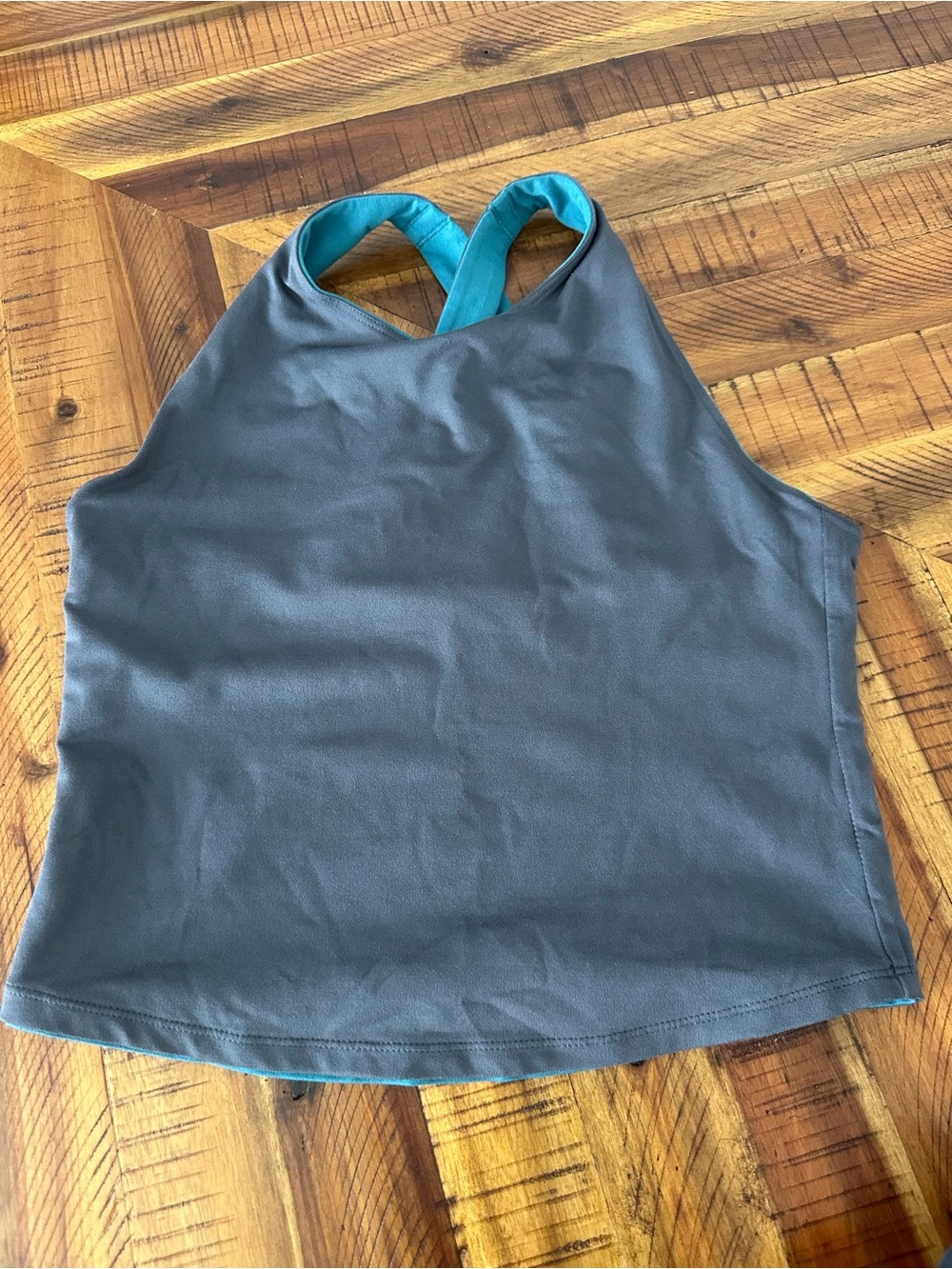 Patagonia Grey Reversible to Teal Tank Top with Teal Crossback Straps